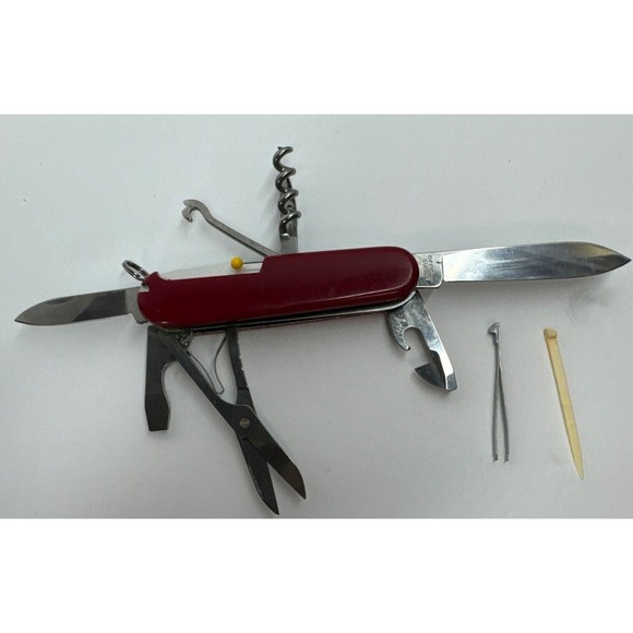 Victorinox Swiss Army Climber Knife Red Pin Tweezers, And Toothpick  - Picture 7 of 11